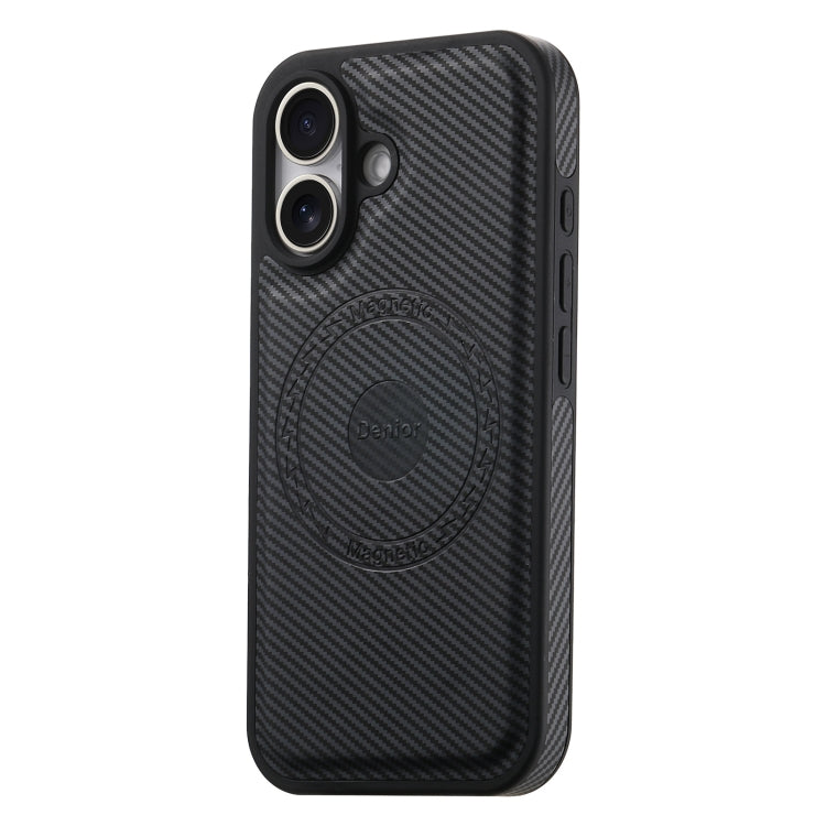 For iPhone 16 Plus Denior Carbon Fiber Texture Leather MagSafe Phone Case(Black)