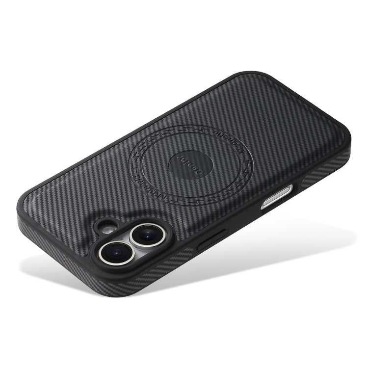 For iPhone 16 Plus Denior Carbon Fiber Texture Leather MagSafe Phone Case(Black)