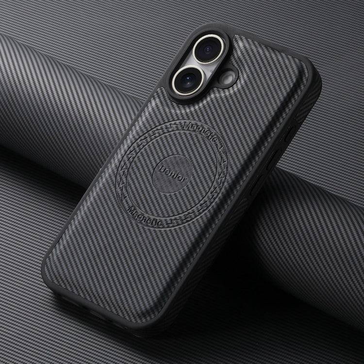 For iPhone 16 Plus Denior Carbon Fiber Texture Leather MagSafe Phone Case(Black)