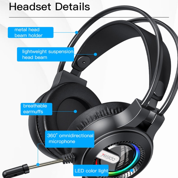 Yesido EK02 Head-mounted Gaming Wired Earphone with RGB Fixed Color Light(Black)
