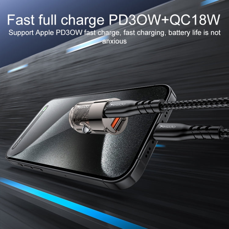 Yesido Y68 PD30W Type-C + QC18W USB Zinc Alloy Mini Car Charger(Metal Grey)