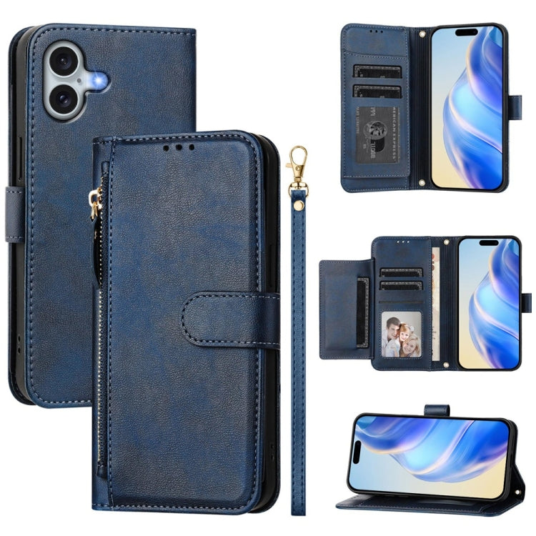 Multi-Card Slots Zipper Wallet Leather Phone Case, For iPhone Air, For iPhone 16 Pro Max, For iPhone 16 Pro, For iPhone 16 Plus