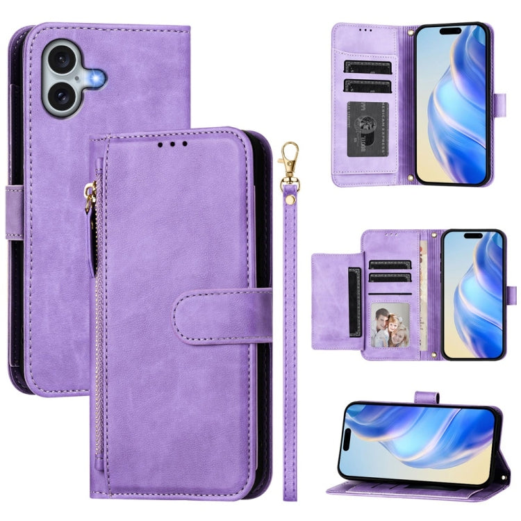 Multi-Card Slots Zipper Wallet Leather Phone Case, For iPhone Air, For iPhone 16 Pro Max, For iPhone 16 Pro, For iPhone 16 Plus