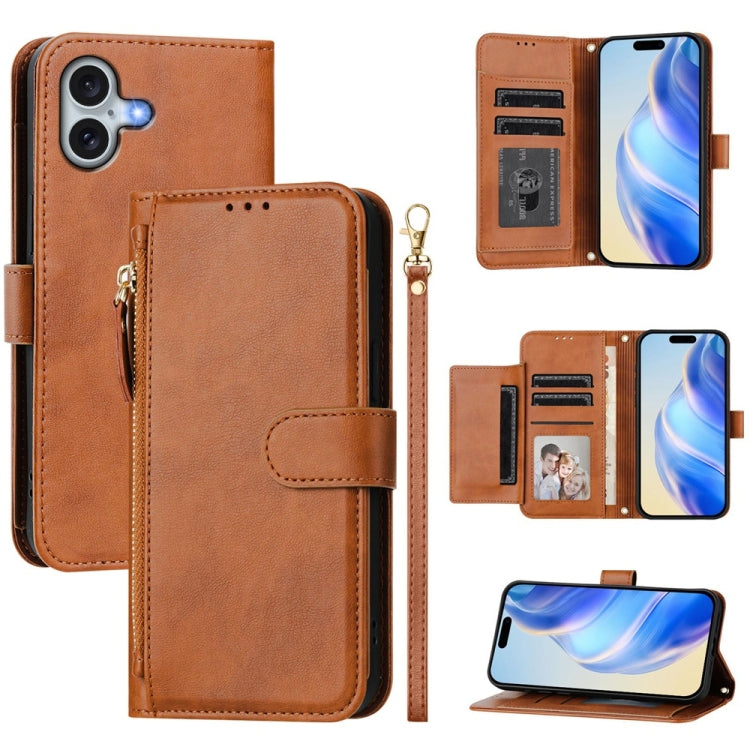 Multi-Card Slots Zipper Wallet Leather Phone Case, For iPhone Air, For iPhone 16 Pro Max, For iPhone 16 Pro, For iPhone 16 Plus
