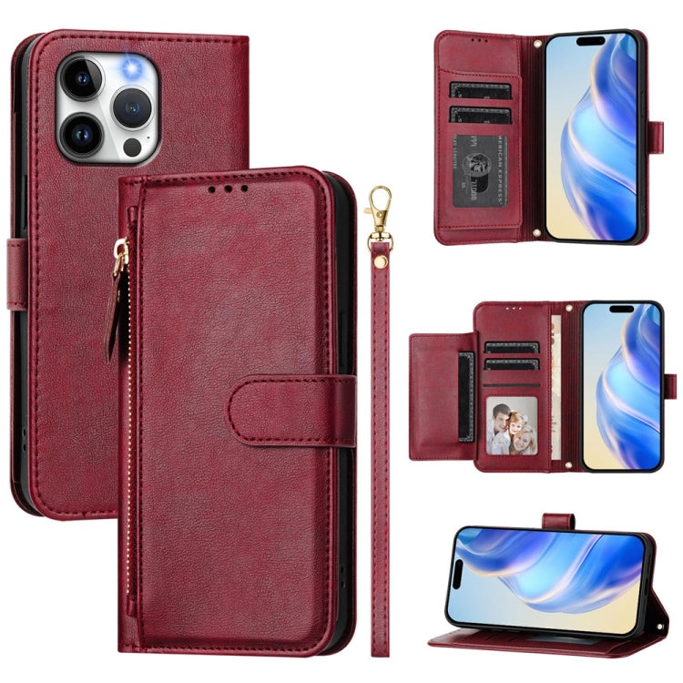 Multi-Card Slots Zipper Wallet Leather Phone Case, For iPhone 16, For iPhone 15 Pro Max, For iPhone 15 Pro, For iPhone 15 Plus