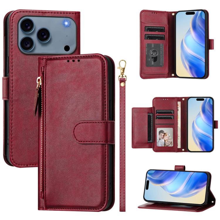 Multi-Card Slots Zipper Wallet Leather Phone Case, For iPhone 17e / 16e, For iPhone 17 Pro Max, For iPhone 17 Pro, For iPhone 17