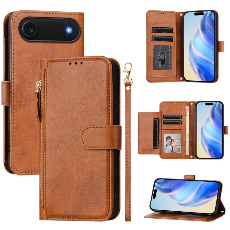 Multi-Card Slots Zipper Wallet Leather Phone Case, For iPhone Air, For iPhone 16 Pro Max, For iPhone 16 Pro, For iPhone 16 Plus