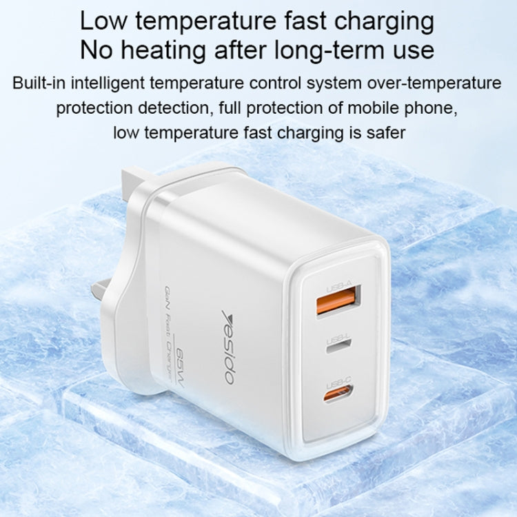 Yesido YC89 65W Type-C, USB, 8 Pin Reverse GaN Fast Charger with Type-C to 8 Pin Cable(UK Plug)