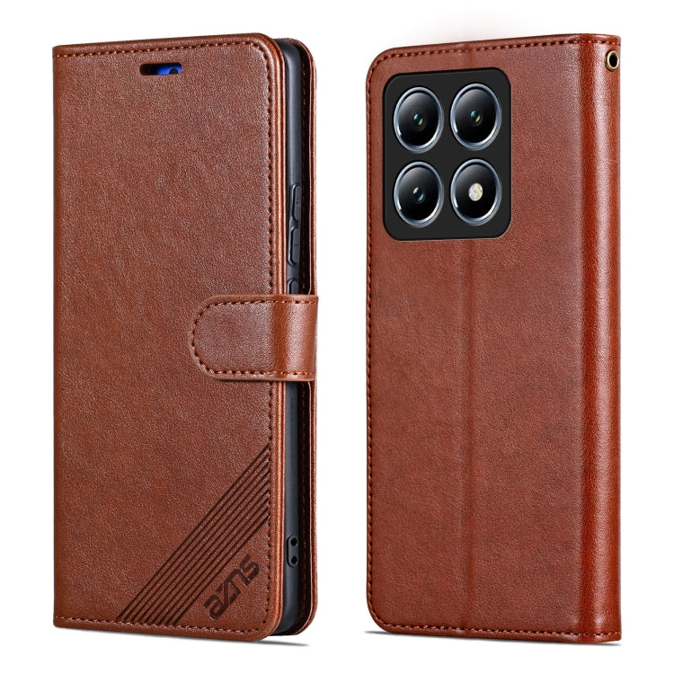 For Xiaomi 14T Pro AZNS Sheepskin Texture Flip Leather Phone Case(Brown)