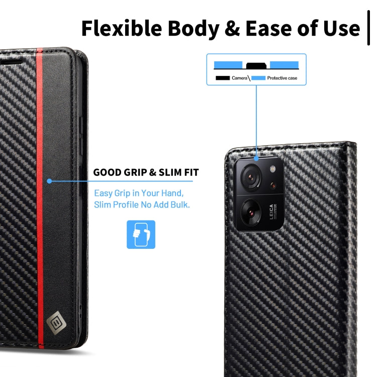 For Xiaomi 14T Pro LC.IMEEKE Carbon Fiber Texture Flip Leather Phone Case(Vertical Black)