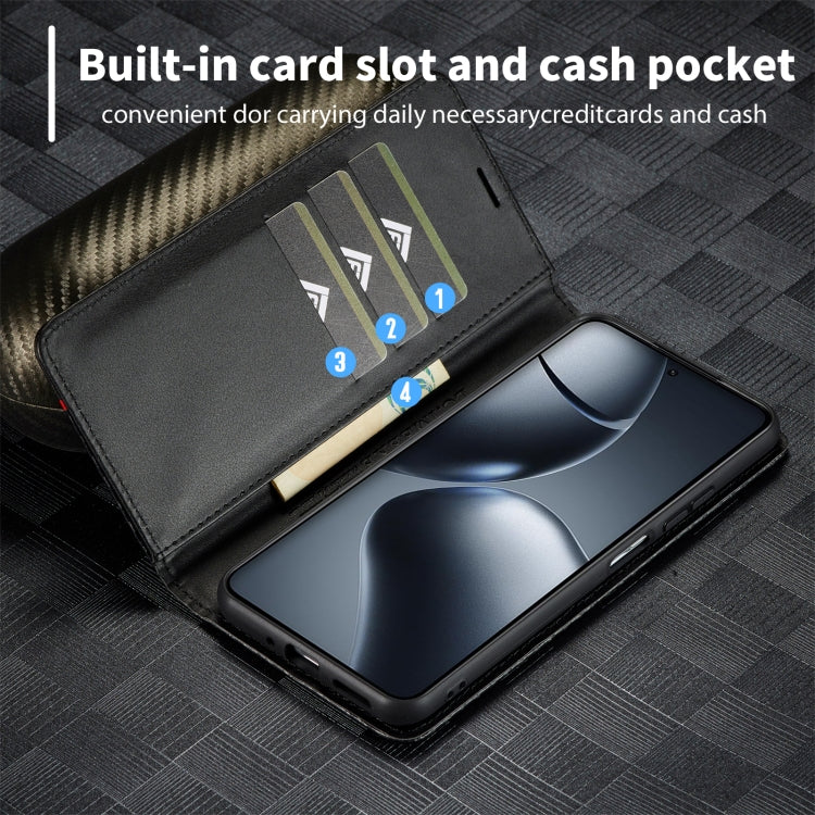 For Xiaomi 14T LC.IMEEKE Carbon Fiber Texture Flip Leather Phone Case(Vertical Black)