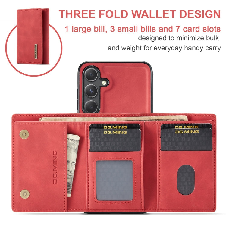 For Samsung Galaxy S24 FE 5G DG.MING M1 Series 3-Fold Multi Card Wallet + Magnetic Phone Case(Red)