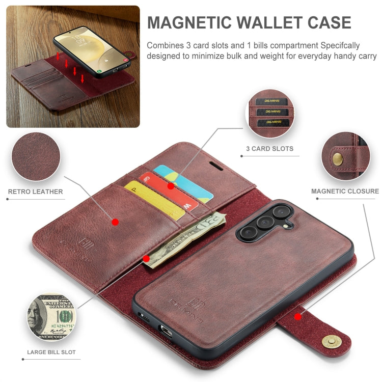 For Samsung Galaxy S24 FE 5G DG.MING Crazy Horse Texture Detachable Magnetic Leather Case(Red)