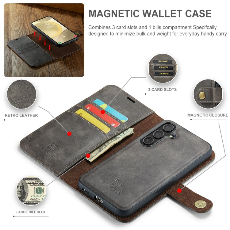 For Samsung Galaxy S24 FE 5G DG.MING Crazy Horse Texture Detachable Magnetic Leather Case(Grey)