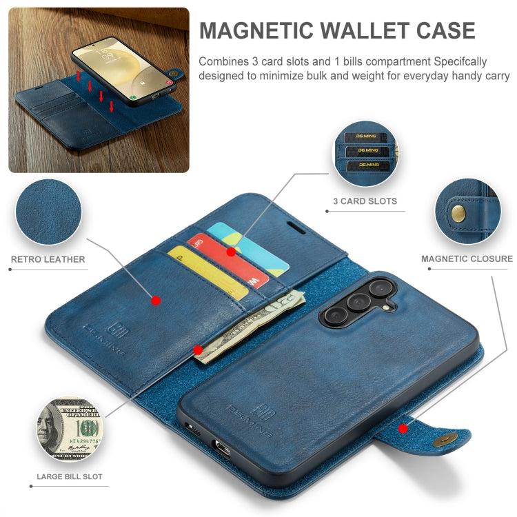 For Samsung Galaxy S24 FE 5G DG.MING Crazy Horse Texture Detachable Magnetic Leather Case(Blue)