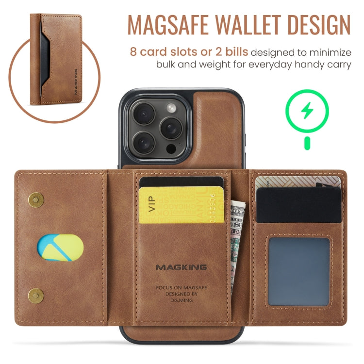 For iPhone 15 Pro Max MAGKING K2 Series MagSafe RFID Card Bag Detachable Phone Case(Brown)