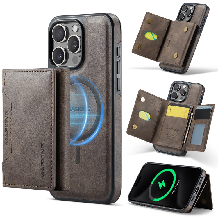 For iPhone 15 Pro Max MAGKING K2 Series MagSafe RFID Card Bag Detachable Phone Case(Coffee)