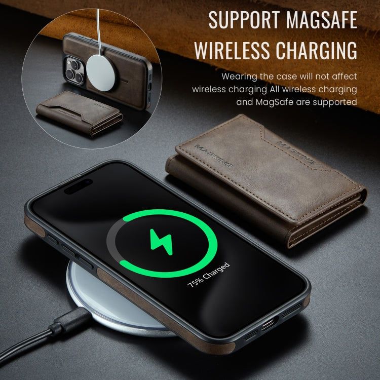 For iPhone 15 Pro Max MAGKING K2 Series MagSafe RFID Card Bag Detachable Phone Case(Coffee)