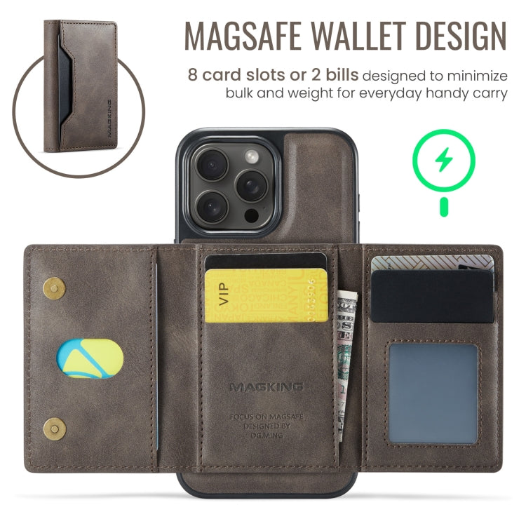 For iPhone 15 Pro Max MAGKING K2 Series MagSafe RFID Card Bag Detachable Phone Case(Coffee)