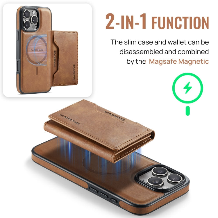 For iPhone 16 Pro Max MAGKING K2 Series MagSafe RFID Card Bag Detachable Phone Case(Brown)