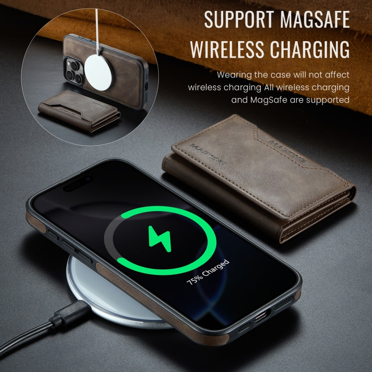 For iPhone 16 Pro Max MAGKING K2 Series MagSafe RFID Card Bag Detachable Phone Case(Coffee)