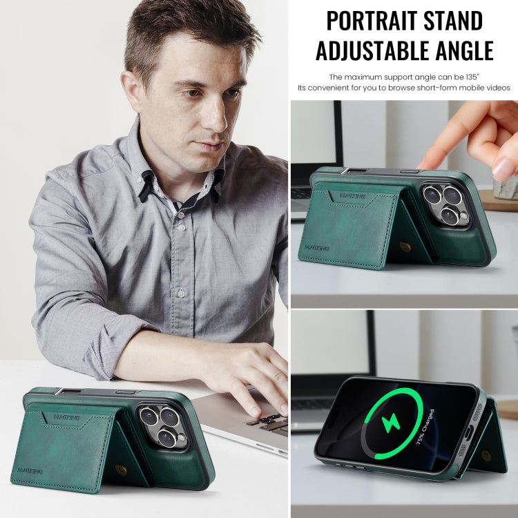 For iPhone 16 Pro Max MAGKING K2 Series MagSafe RFID Card Bag Detachable Phone Case(Green)