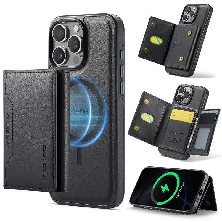 For iPhone 16 Pro MAGKING K2 Series MagSafe RFID Card Bag Detachable Phone Case(Black)