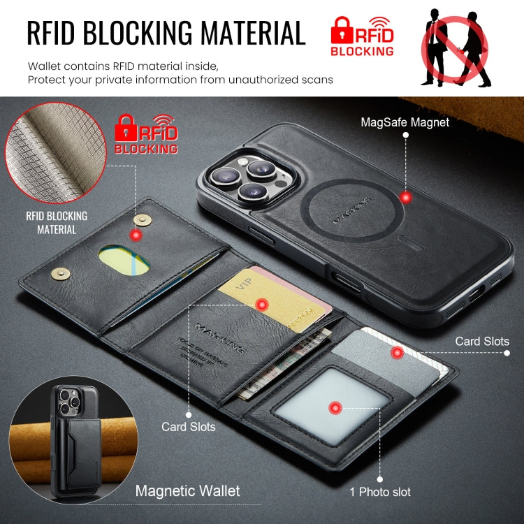 For iPhone 16 Pro MAGKING K2 Series MagSafe RFID Card Bag Detachable Phone Case(Black)