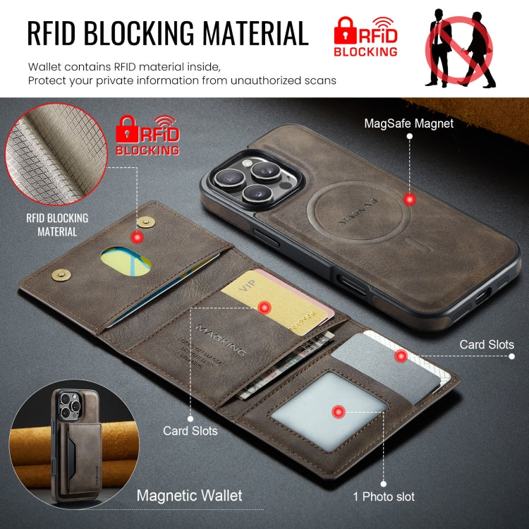 For iPhone 16 Pro MAGKING K2 Series MagSafe RFID Card Bag Detachable Phone Case(Coffee)