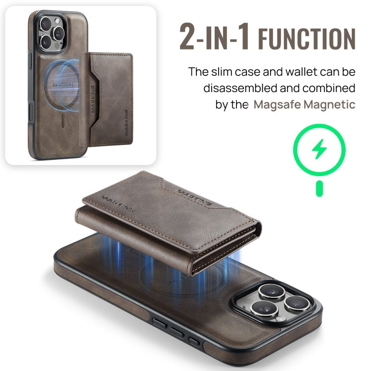 For iPhone 16 Pro MAGKING K2 Series MagSafe RFID Card Bag Detachable Phone Case(Coffee)