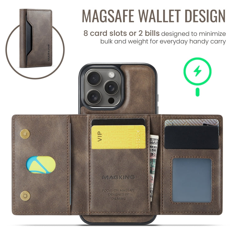 For iPhone 16 Pro MAGKING K2 Series MagSafe RFID Card Bag Detachable Phone Case(Coffee)