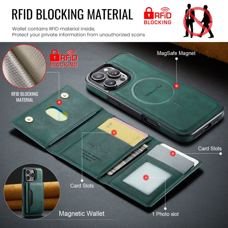For iPhone 16 Pro MAGKING K2 Series MagSafe RFID Card Bag Detachable Phone Case(Green)