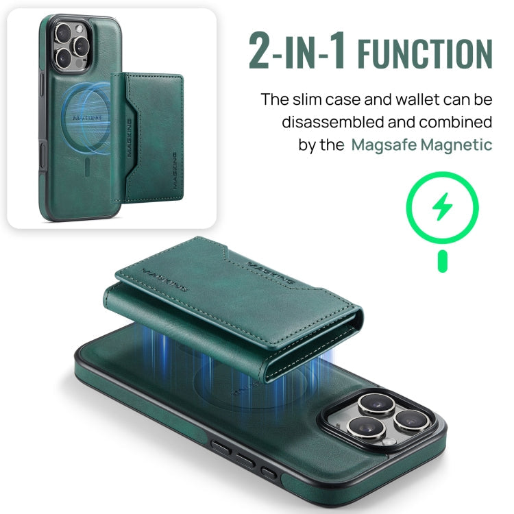 For iPhone 16 Pro MAGKING K2 Series MagSafe RFID Card Bag Detachable Phone Case(Green)