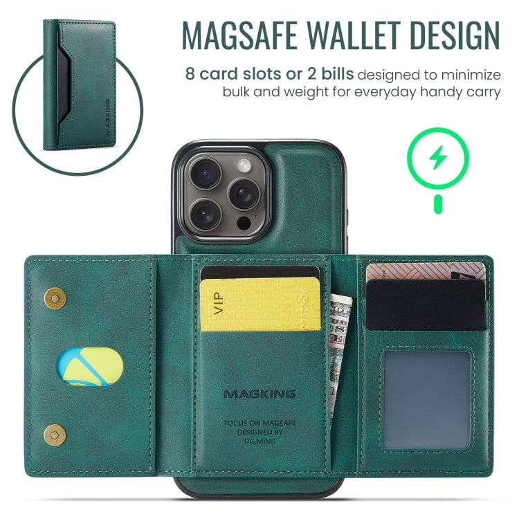 For iPhone 16 Pro MAGKING K2 Series MagSafe RFID Card Bag Detachable Phone Case(Green)