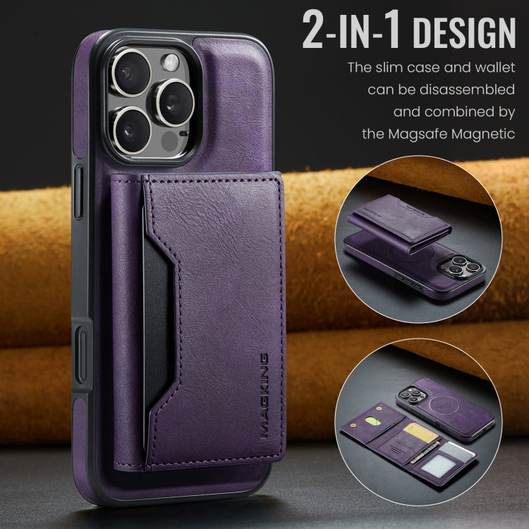 For iPhone 16 Pro MAGKING K2 Series MagSafe RFID Card Bag Detachable Phone Case(Purple)