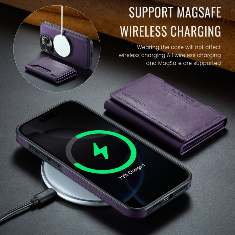 For iPhone 16 Pro MAGKING K2 Series MagSafe RFID Card Bag Detachable Phone Case(Purple)