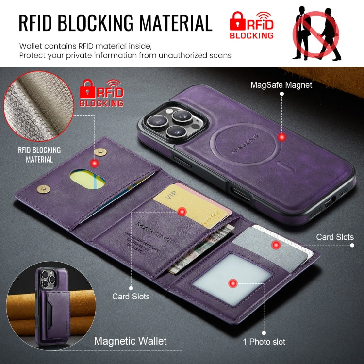 For iPhone 16 Pro MAGKING K2 Series MagSafe RFID Card Bag Detachable Phone Case(Purple)