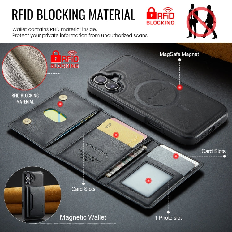 For iPhone 16 Plus MAGKING K2 Series MagSafe RFID Card Bag Detachable Phone Case(Black)