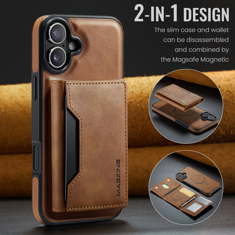 For iPhone 16 Plus MAGKING K2 Series MagSafe RFID Card Bag Detachable Phone Case(Brown)