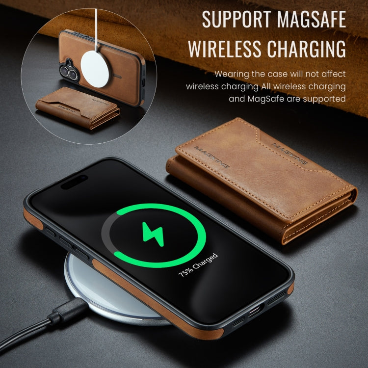 For iPhone 16 Plus MAGKING K2 Series MagSafe RFID Card Bag Detachable Phone Case(Brown)