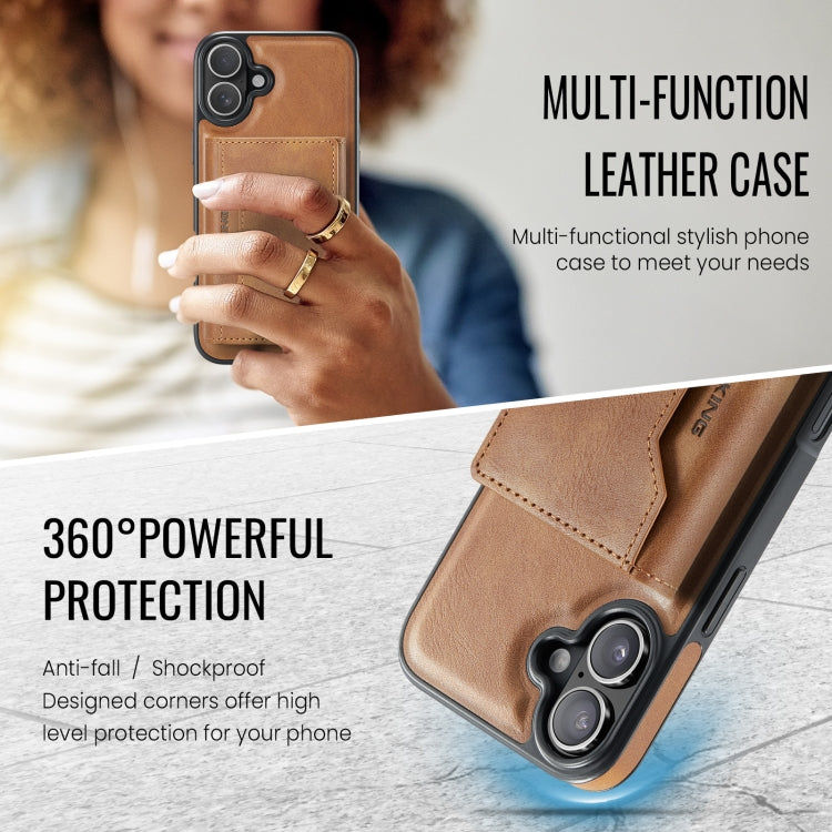 For iPhone 16 Plus MAGKING K2 Series MagSafe RFID Card Bag Detachable Phone Case(Brown)
