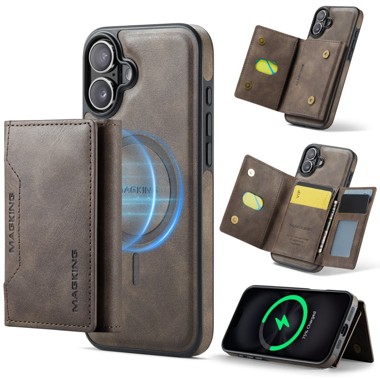 For iPhone 16 Plus MAGKING K2 Series MagSafe RFID Card Bag Detachable Phone Case(Coffee)
