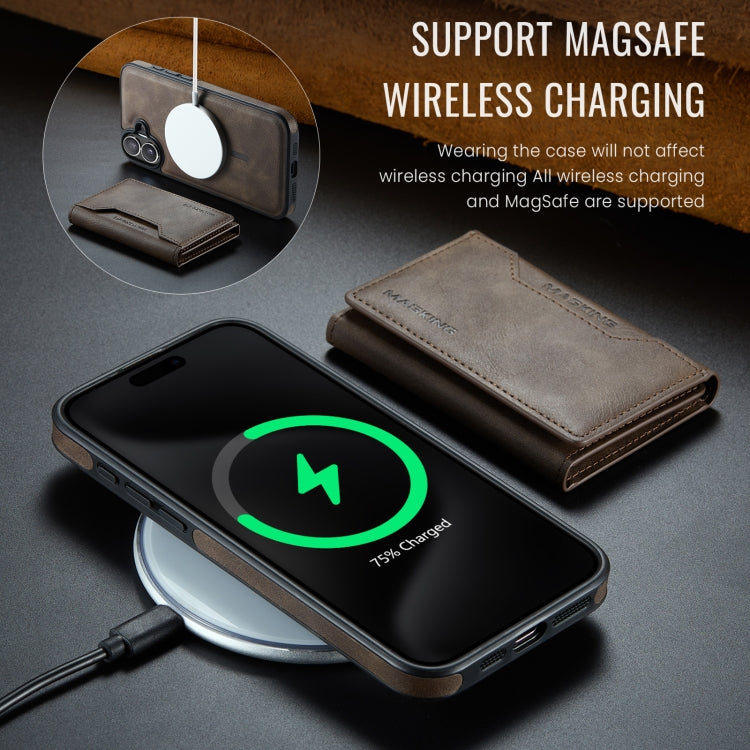 For iPhone 16 Plus MAGKING K2 Series MagSafe RFID Card Bag Detachable Phone Case(Coffee)