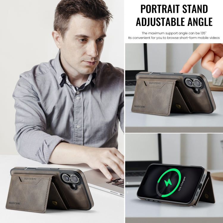 For iPhone 16 Plus MAGKING K2 Series MagSafe RFID Card Bag Detachable Phone Case(Coffee)