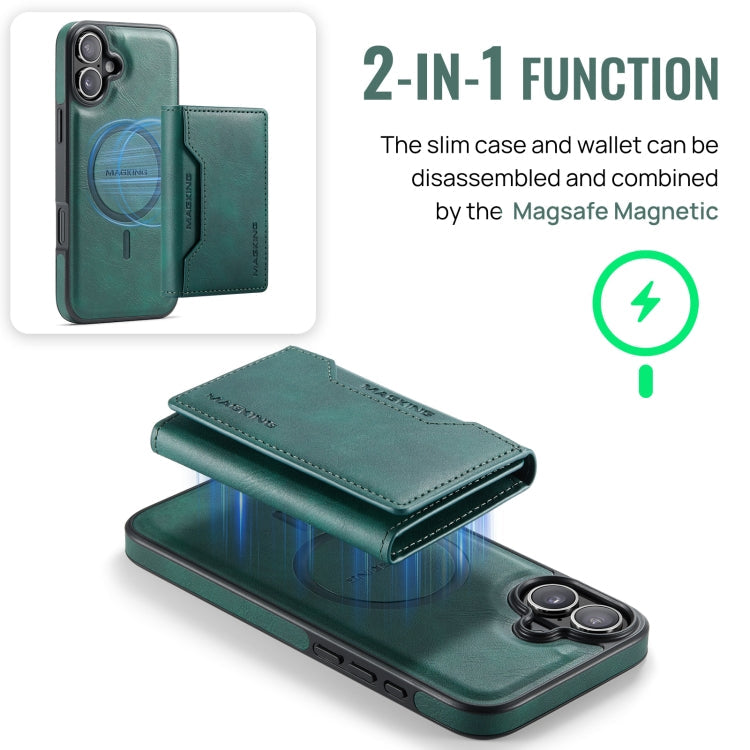 For iPhone 16 Plus MAGKING K2 Series MagSafe RFID Card Bag Detachable Phone Case(Green)