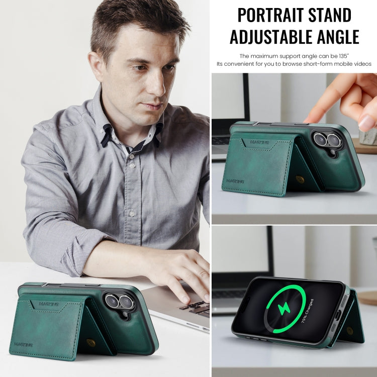 For iPhone 16 Plus MAGKING K2 Series MagSafe RFID Card Bag Detachable Phone Case(Green)
