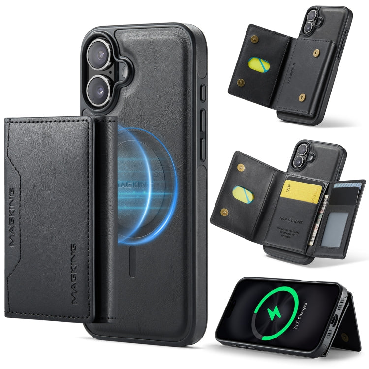 For iPhone 16 MAGKING K2 Series MagSafe RFID Card Bag Detachable Phone Case(Black)