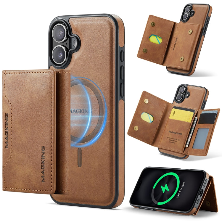 For iPhone 16 MAGKING K2 Series MagSafe RFID Card Bag Detachable Phone Case(Brown)