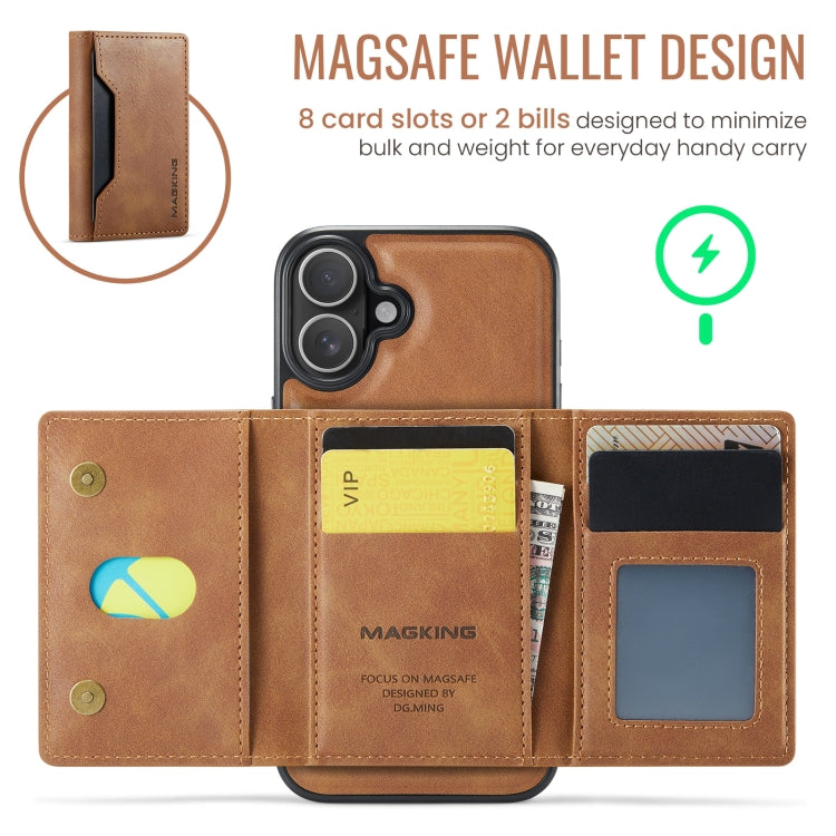 For iPhone 16 MAGKING K2 Series MagSafe RFID Card Bag Detachable Phone Case(Brown)