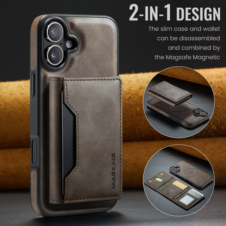 For iPhone 16 MAGKING K2 Series MagSafe RFID Card Bag Detachable Phone Case(Coffee)